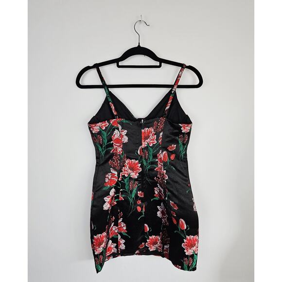 Super down Fiona Floral Mini Dress Black Red Floral Short Sexy Bodycon Small - Picture 6 of 16